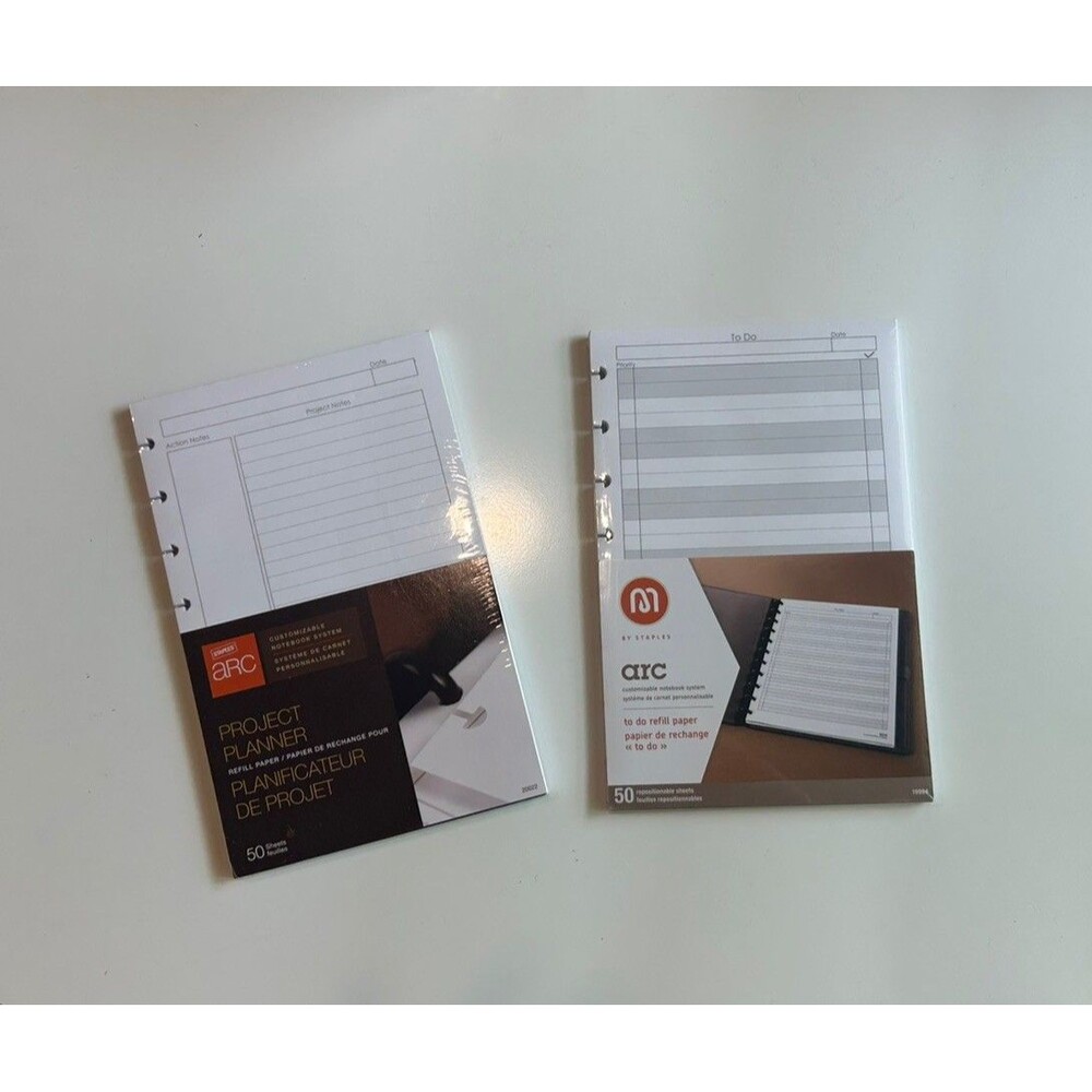 2 Staples Arc System Narrow Ruled Refill Paper  5.5"x8.5". 50 Sheets Per Pack